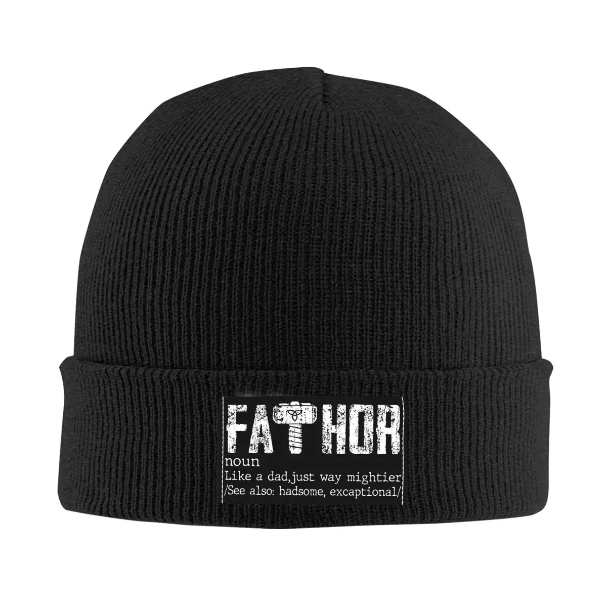 

Fa-Thor Like Dad Just Way Mightier Hero Knitted Hat for Women Men Skullies Beanies Autumn Hat Acrylic Gift for Fathers Day Caps