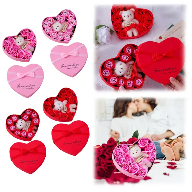 For Mom Roses Flower Gift Box With Cute Teddy Bear Rose Gift Box For Valentines Day Birthday Artificial Flowers Home Decoration 3