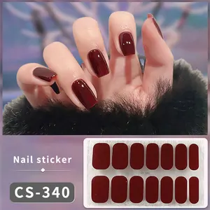 Solid Color Nail Sticker Full Cover Nail Decals Press On Marble Gradient Glitter Strip Wraps Self Adhesive Nail Art Decorations