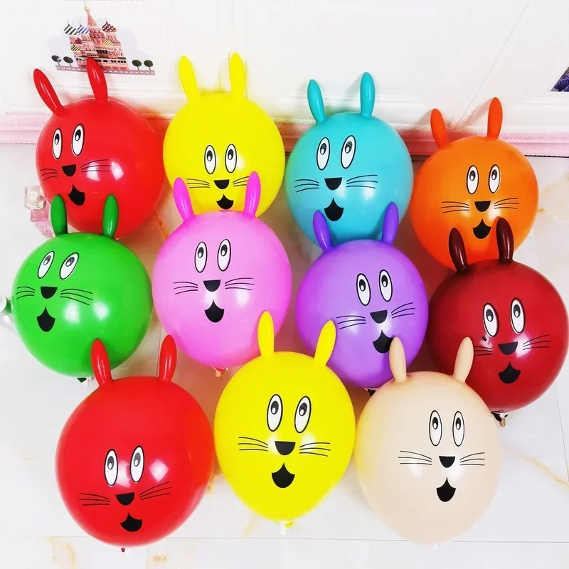 10Pcs Colorful Rabbit Balloon for Easter Themed Party Decorations Kids Handheld Cartoon Latex Bunny Balloons