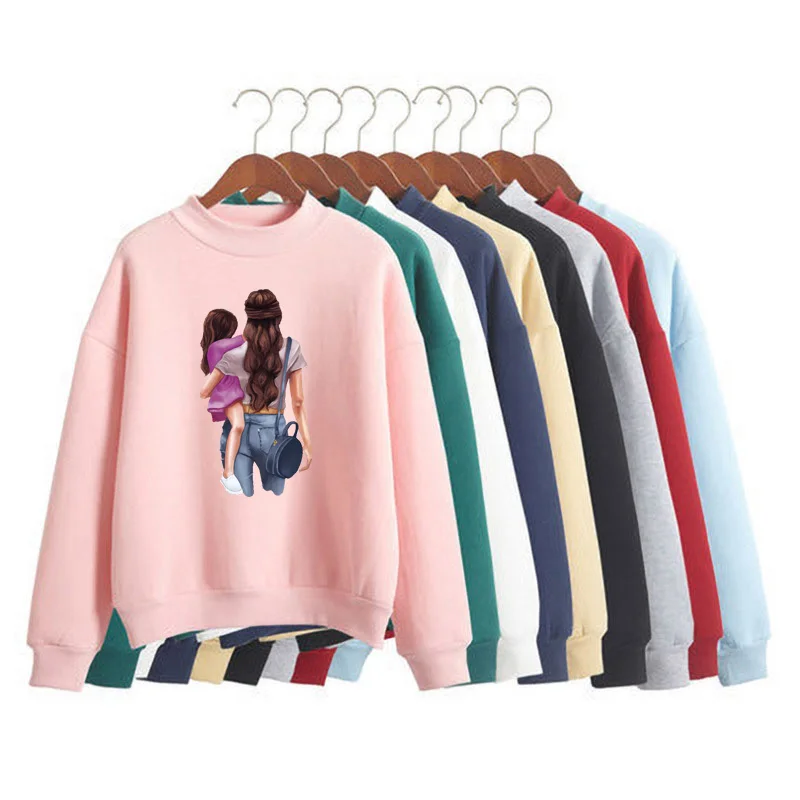 

Super Mom Hoodie Women 90s Kawaii Cute Sweatshirt Sweet Korean O-neck Knitted Pullover Thick Autumn Candy Color Women Clothing