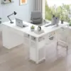 Reversible Modern L-Shaped Computer Desk , Large Wood Metal L Shape Home Office Desk for Work Study Writing Gaming 1
