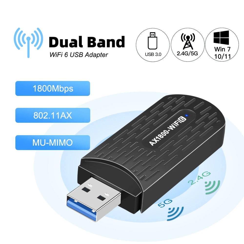 

1800 Мбит/с Wi-Fi 6 USB 3,0 адаптер 802.11AX двухдиапазонный 2,4G/5 ГГц Беспроводной Wi-Fi адаптер гигабитная сетевая карта поддержка Win 10/11 PC
