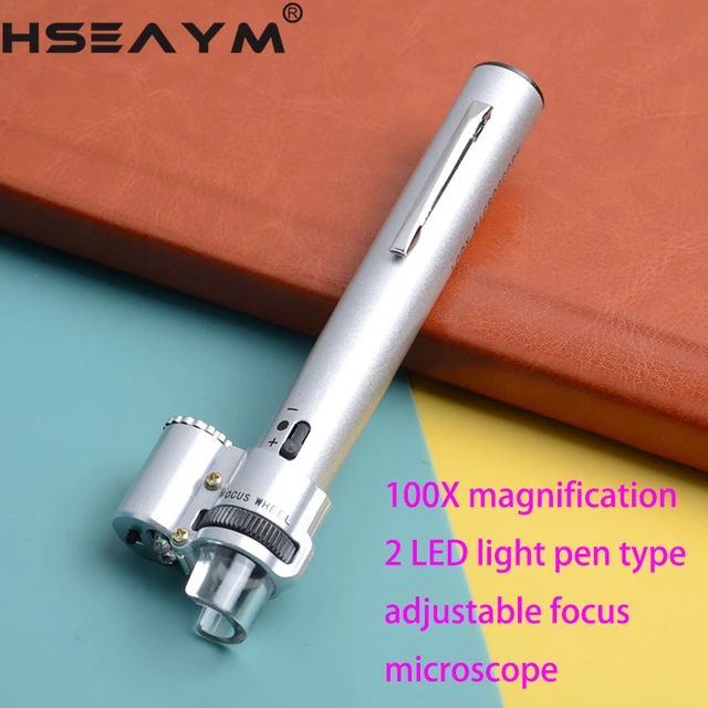 100X Mini Focus Microscope with LED Pen Type Electronic Textile Cloth  Printing Mesh Jewelry Portable Magnifying