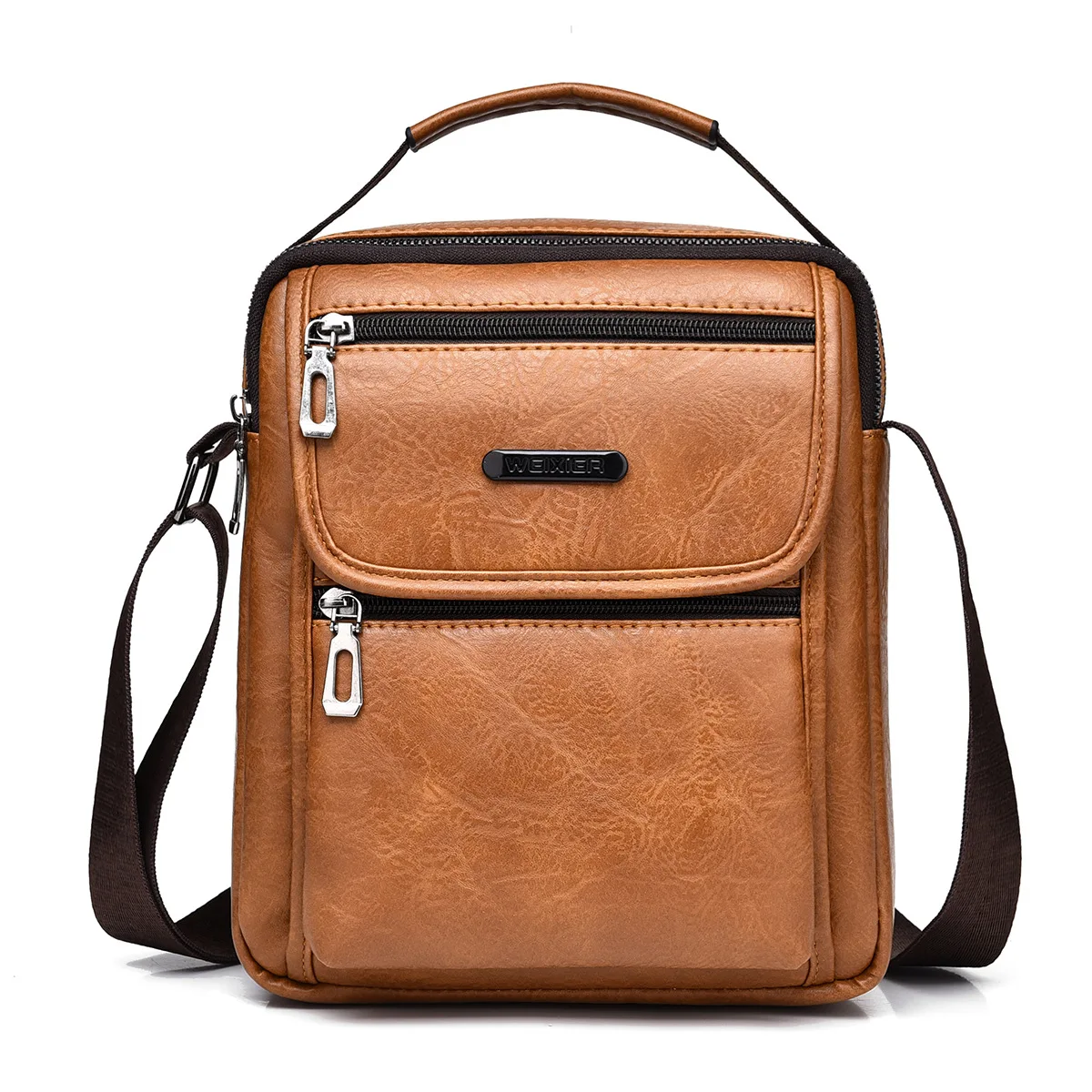 

Men Shoulder Bag PU Leather Handbag Large Capacity Crossbody Bags Vintage Business Zipper Multifunctional Messenger Bag 가방