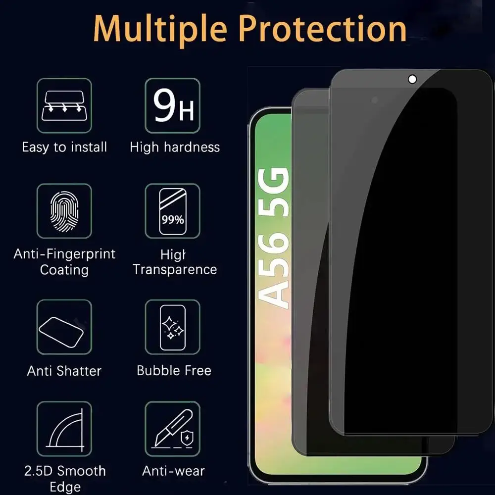 3 pezzi protezione privacy protezione schermo in vetro a copertura totale per Samsung Galaxy A56 A36 A16 A55 A35 A15 A54 A34 A14 pellicola protettiva - immagine 4