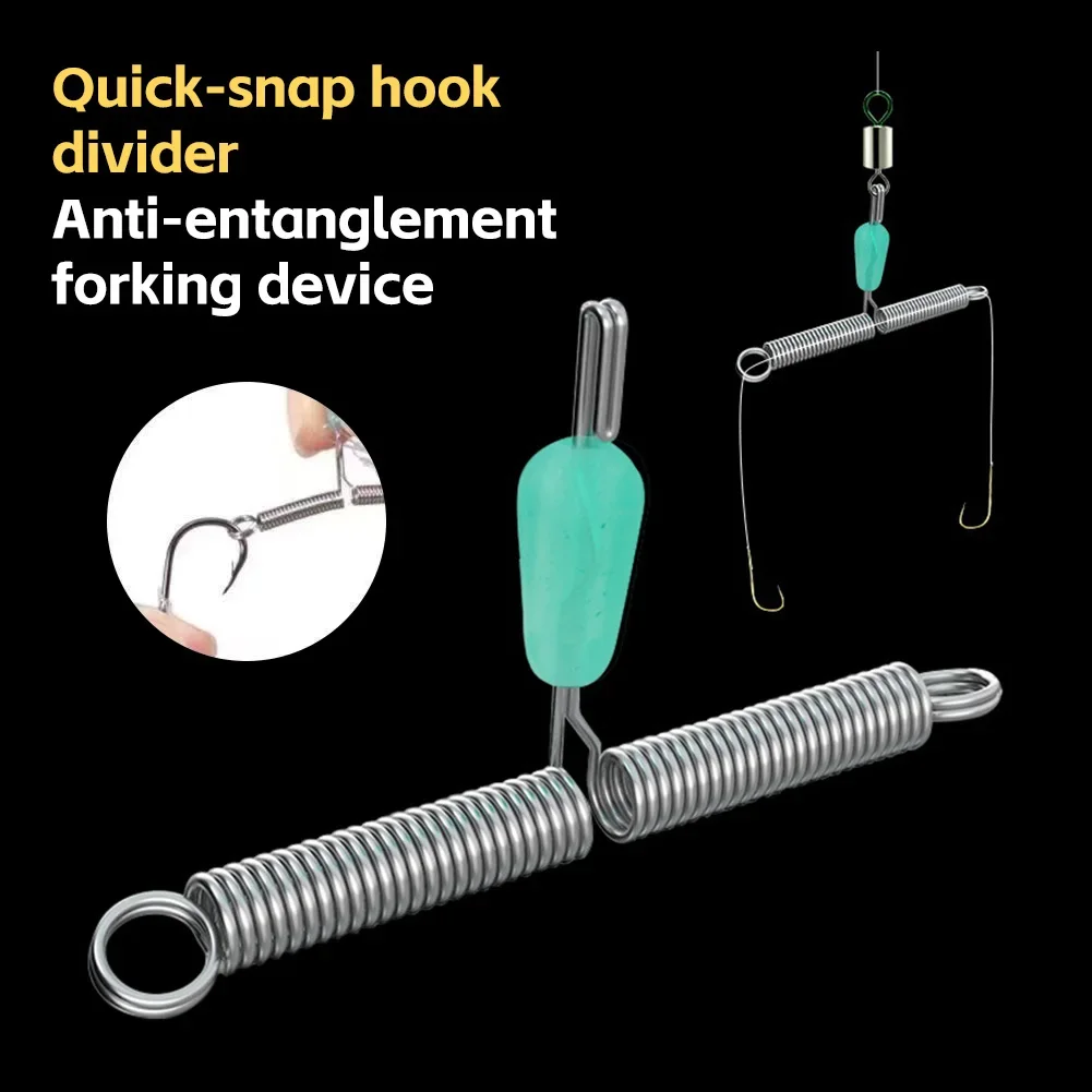 10pcs Stainless Steel Spring Rope Swivel Bifurcation Eight Type Fishing Line Space Tying Tool Double Hook Balance Rigs Hooks