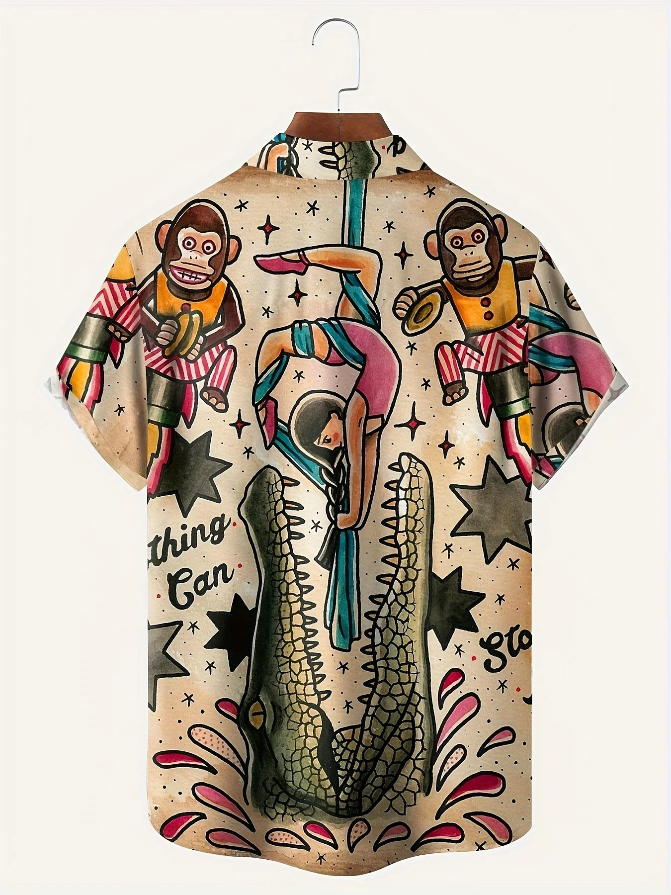 Plus size men's summer anime crocodile and gorilla print casual fashion short-sleeved 2024 new Hawaiian shirt 2