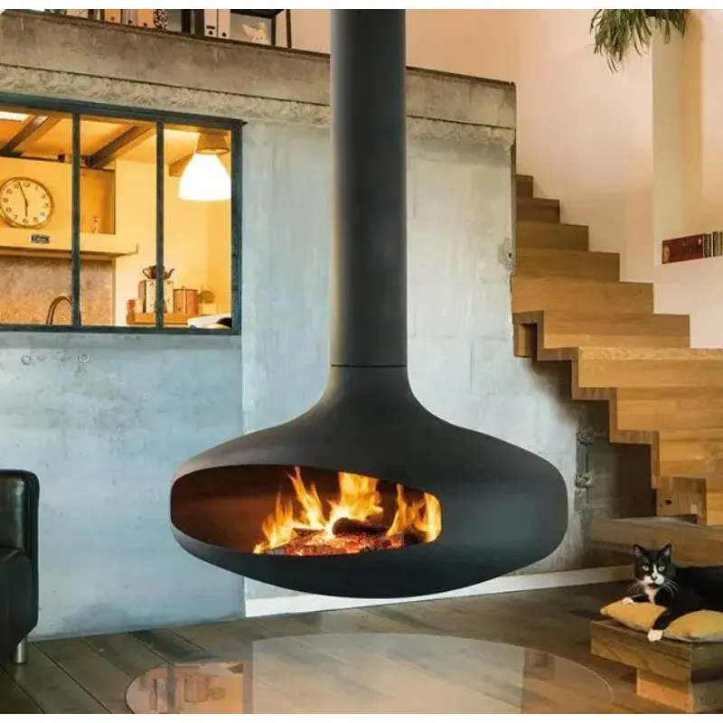 Indoor Roof Ceiling Suspended Hanging Fireplace Wooden Burning Steel Stove Wall Mounted Wood Burning Stove Firewood Fireplace