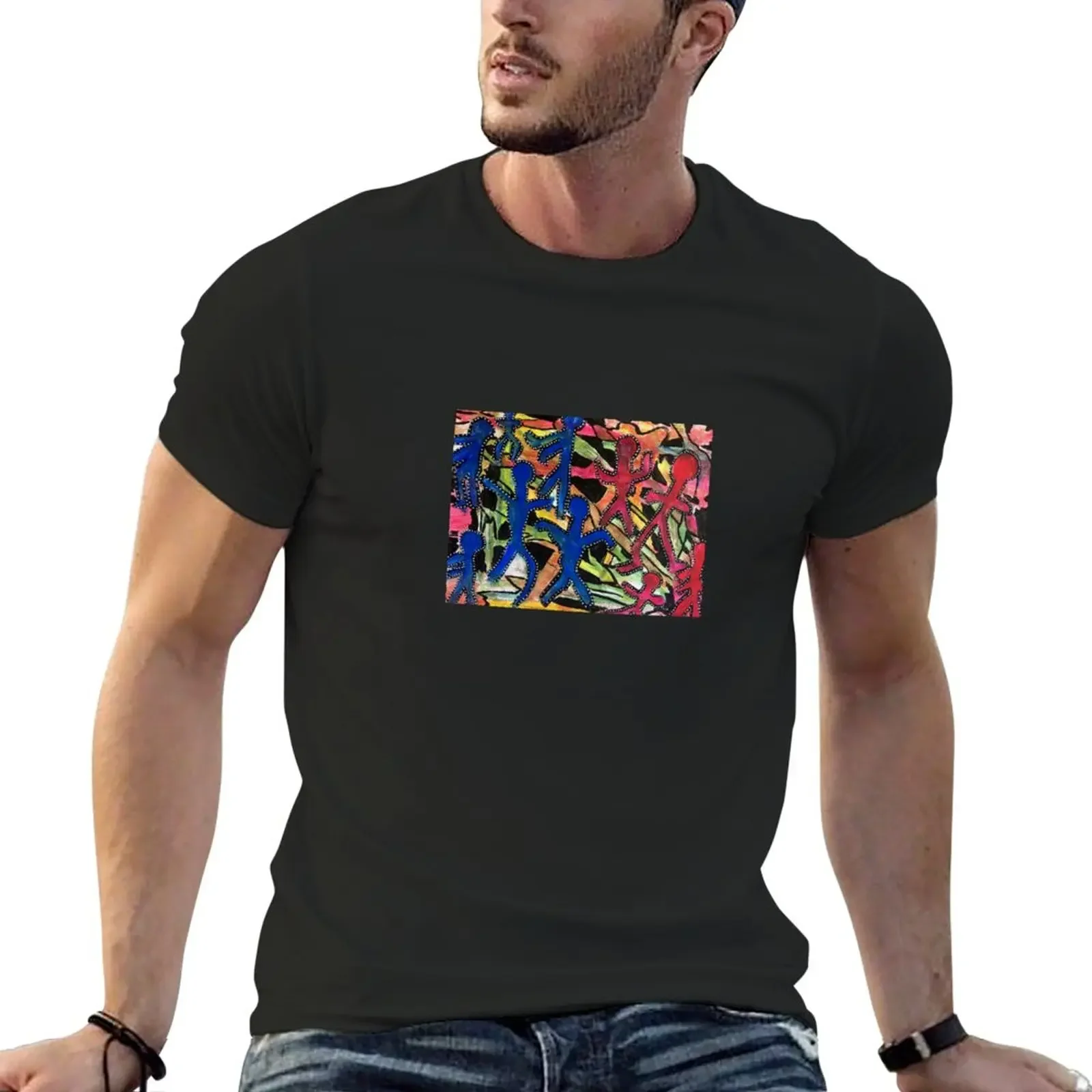 

Red and Blues Art Print T-Shirt anime vintage clothes plain mens t shirts