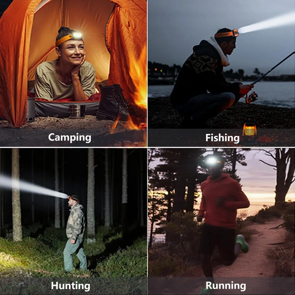 Motion Sensor Headlamp Lightweight LED Rechargeable Head Lamp Fishing Camping Head Flashlight Waterproof Forehead Head Light 6