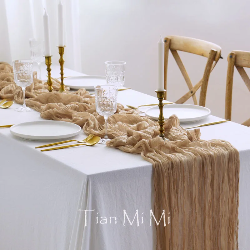 Elegant Dark Mustard Semi-Sheer Gauze Table Runner
