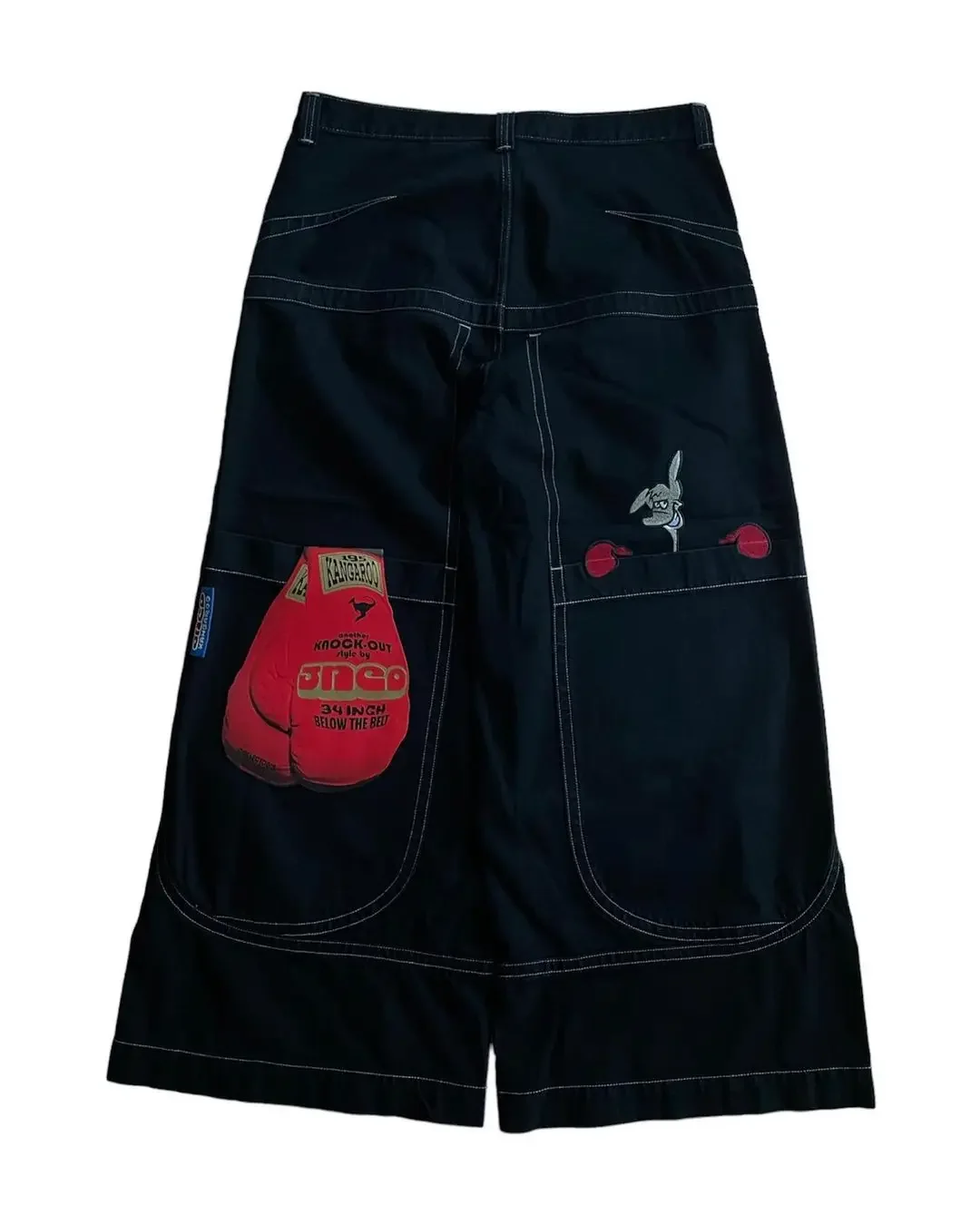 

JNCO Jeans Y2k Harajuku Goth Cartoon Kangaroo Embroidered Baggy Jeans Black Pants Womens New High Waist Wide Trouser Streetwear