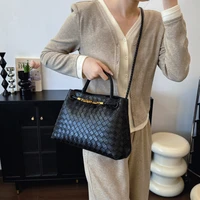 Women's Solid Color Plaid Texture Large Capacity Daily Travel Handbag Shoulder Bag 4