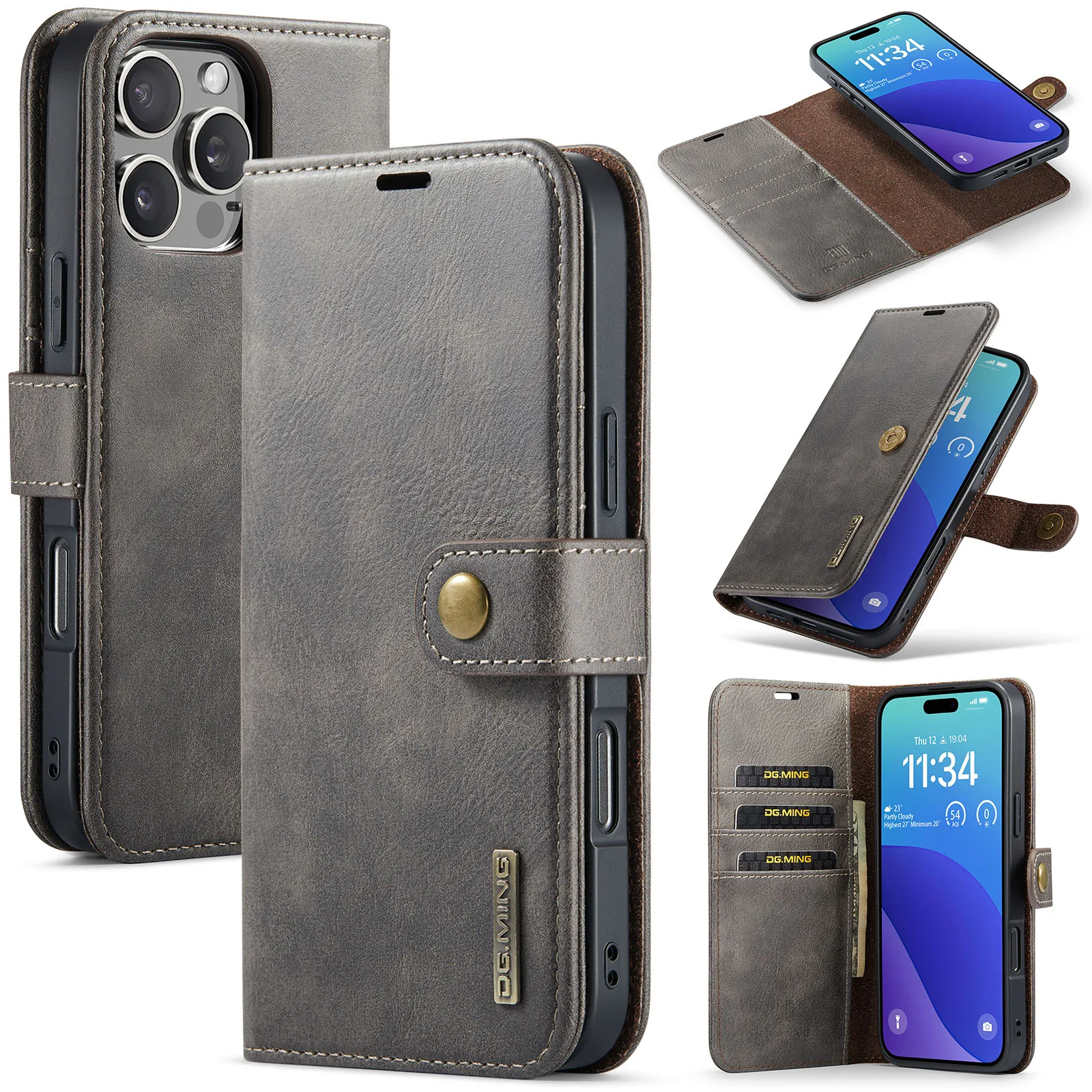 Magnetic 2-in-1 Detachable Leather Wallet Case with 3-Card Flip Cover