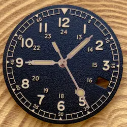 Enhanced Pilot Style Watch Dial with Luminous Hands and Date Texture - 29mm Automatic Movement (Black dial hands-2)