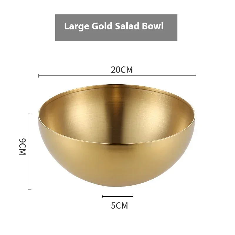 New 20CM Stainless Steel Gold And Silver Salad Bowl Rice Noodles Lamian Noodles Bowl Kitchen Tableware Food Container YING