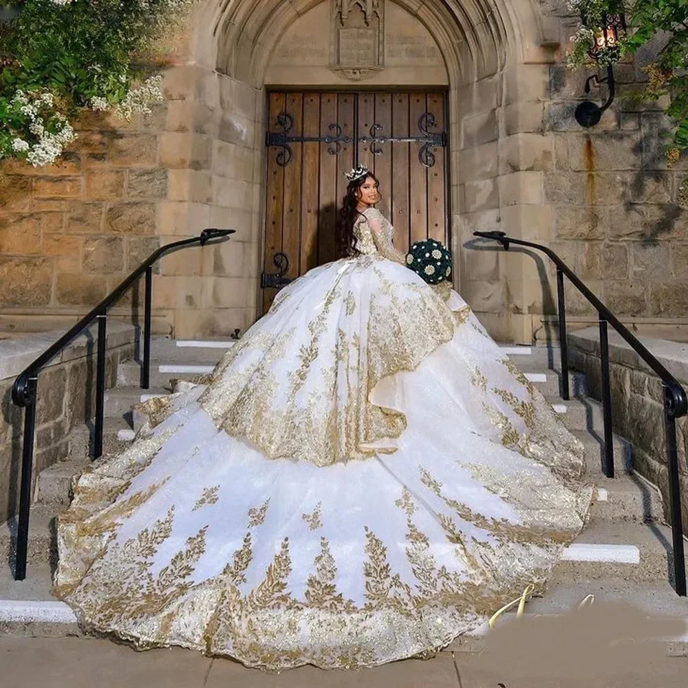 ANGELSBRIDEP Vestidos De Xv A&ntilde;os Gold Appliques Ball Gowns Quinceanera Dresses Princess Girls Birthday Party