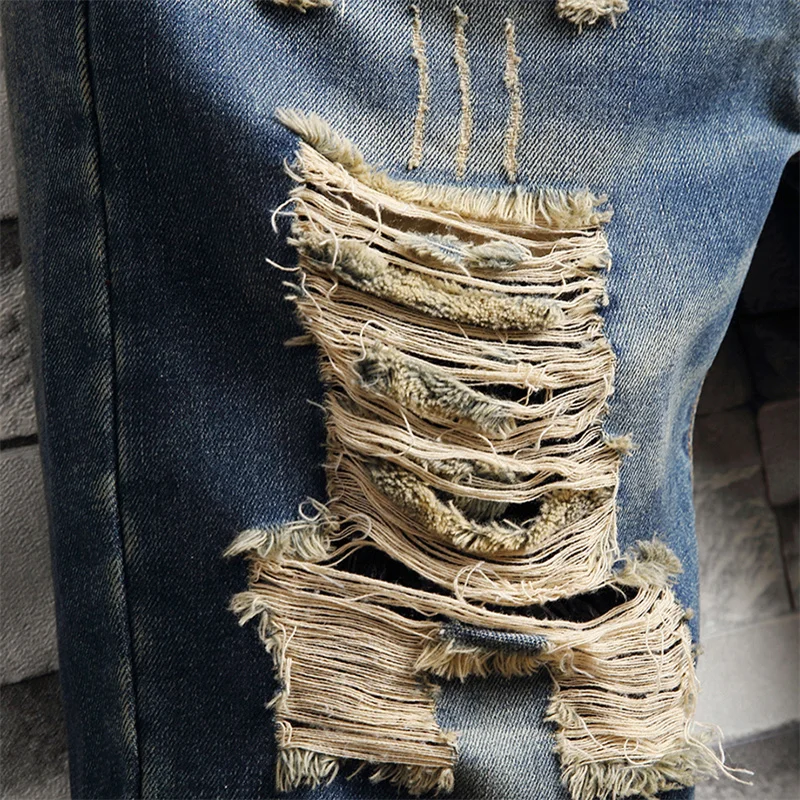 Men Vintage Ripped Jeans Short Streetwear Hole Slim Denim Shorts Size 28-30 31 32 33 34 36 38 men jeans ripped jeans