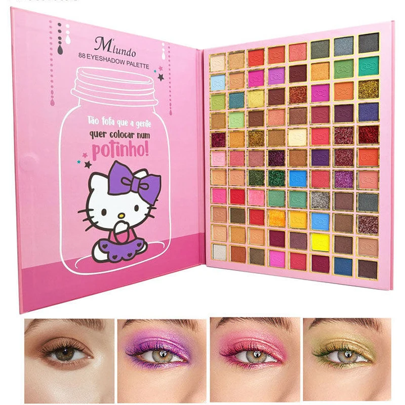 

Новинка 88 цветов аниме Hello Kitty Косметика Тени для век Палитра матовое стекло с перламутровым эффектом хайлайтер румяна макияж модный портативный дизайн подарок