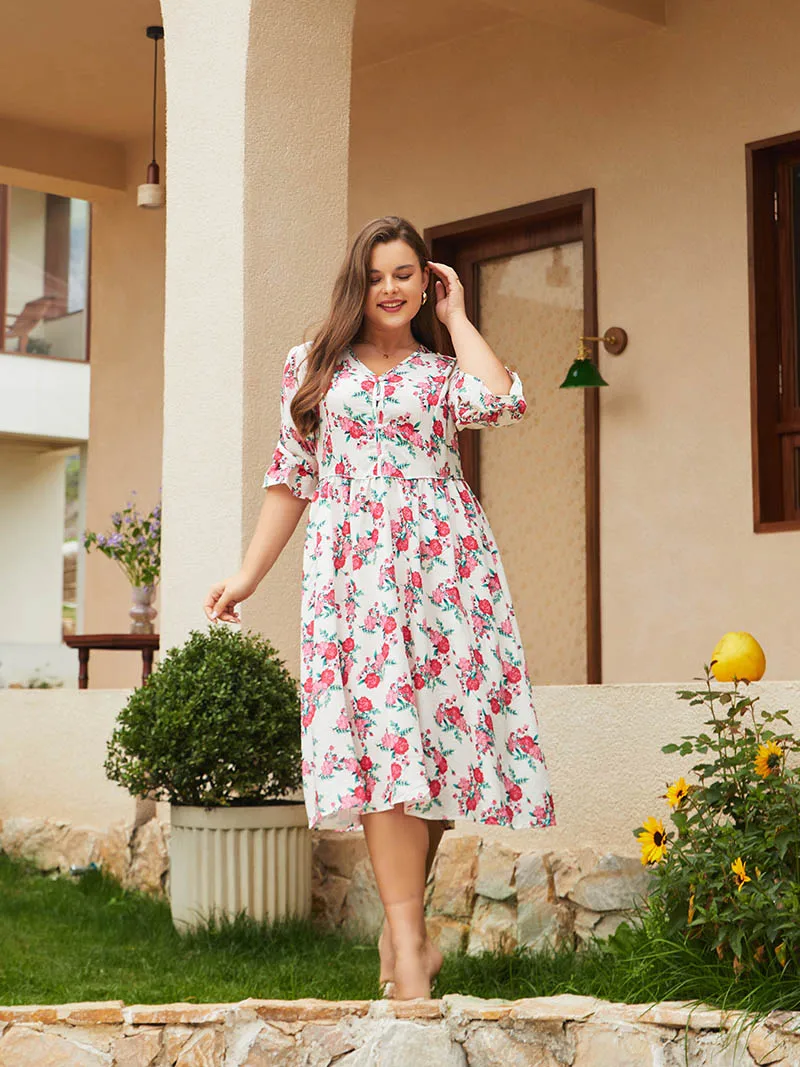 Chiffon Women Long Evening Dresses Plus Size Short Sleeve Floral Boho Dresses White Elegant Maxi Dresses For Women Summer 2023