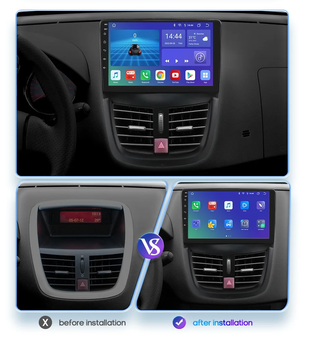 Carplay Android 12 Headunit Car Radio Stereo For Peugeot 207 Cc