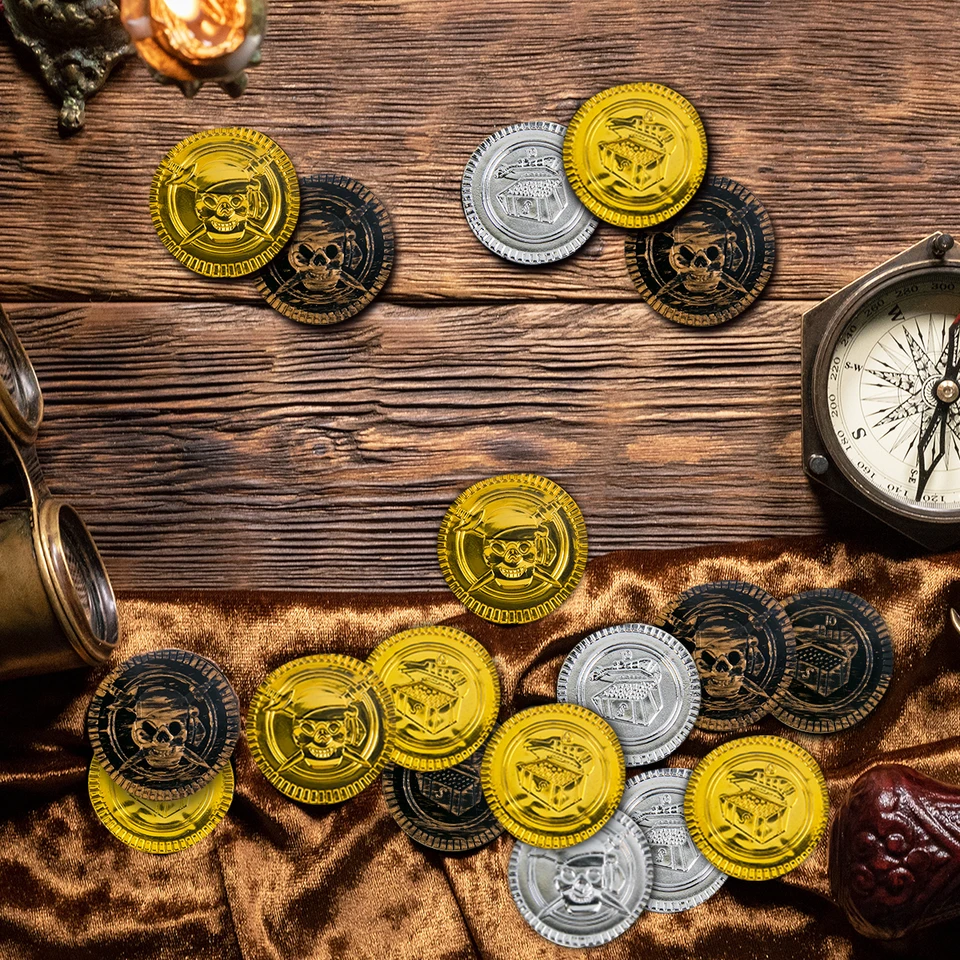 WESIEVYA 200pcs Pirate Gold Coins Toys Artificial Money Coins For Kids