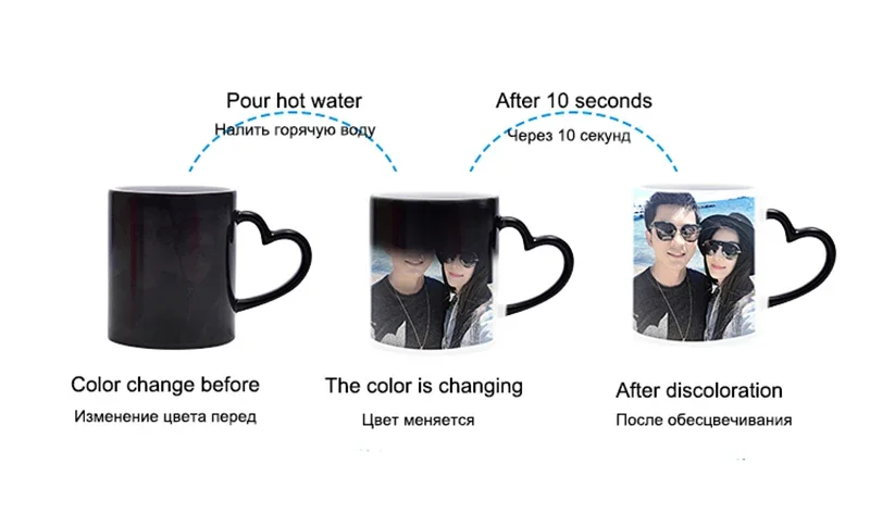 Custom Photo Magic Mug coffee mugs Color Change with Temperature Black to Photo Sequin cup Unique Gift teacup