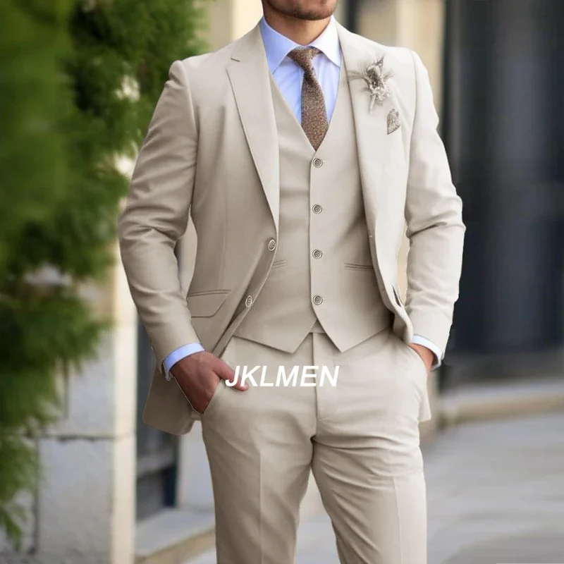 3 Pieces  Classic Men Suit Fashion Slim Fit Blazer Vest Pants Set Formal Business Wedding Tuxedos for Men Casual Clothing 3