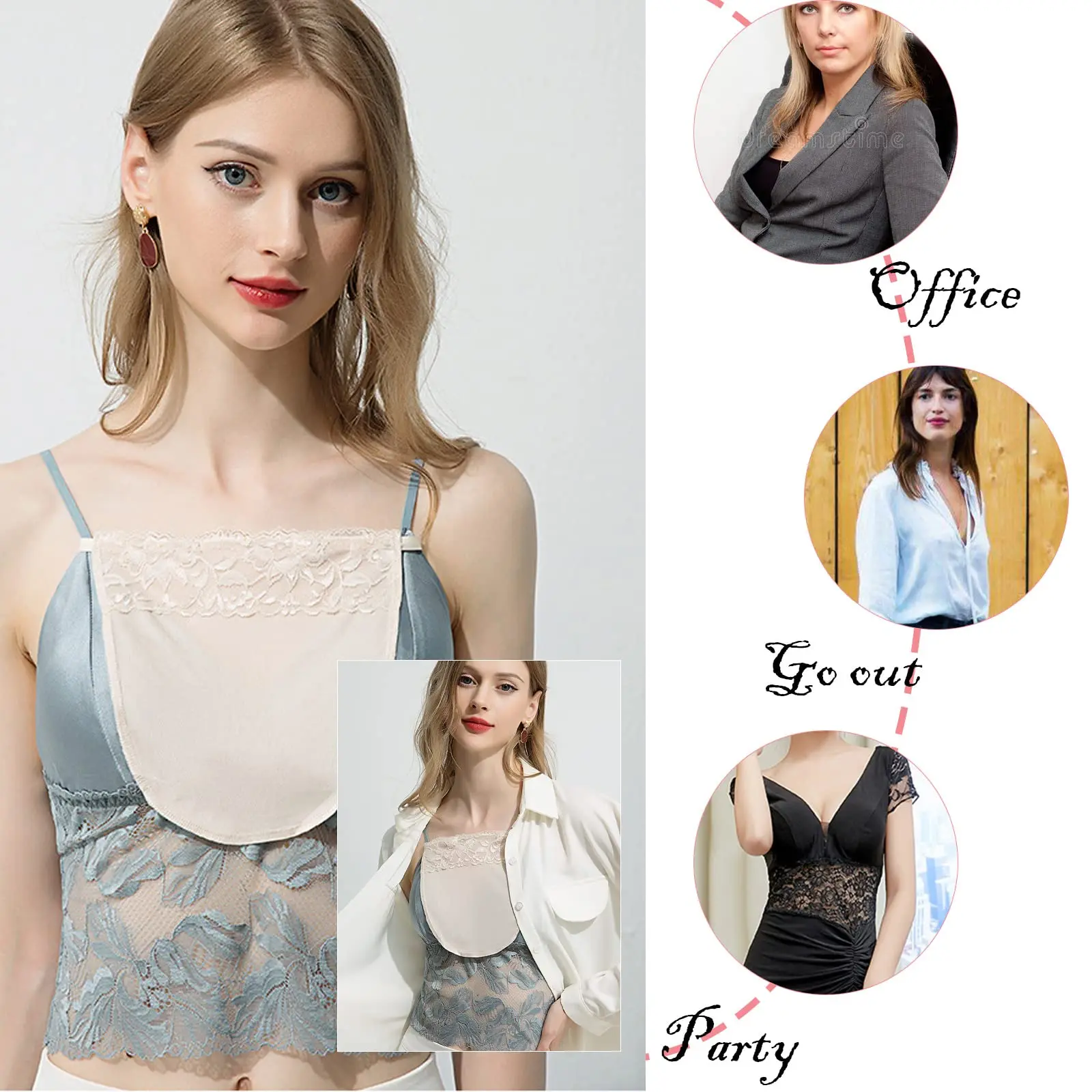 Women Lingerie Bra Lace Camisole Tops Women's Lace Mulberry Silk Cleavage Cover Up Camisole Color Breathable Invisibl Women Easy Clip-on Lace Mock Camisole Bras