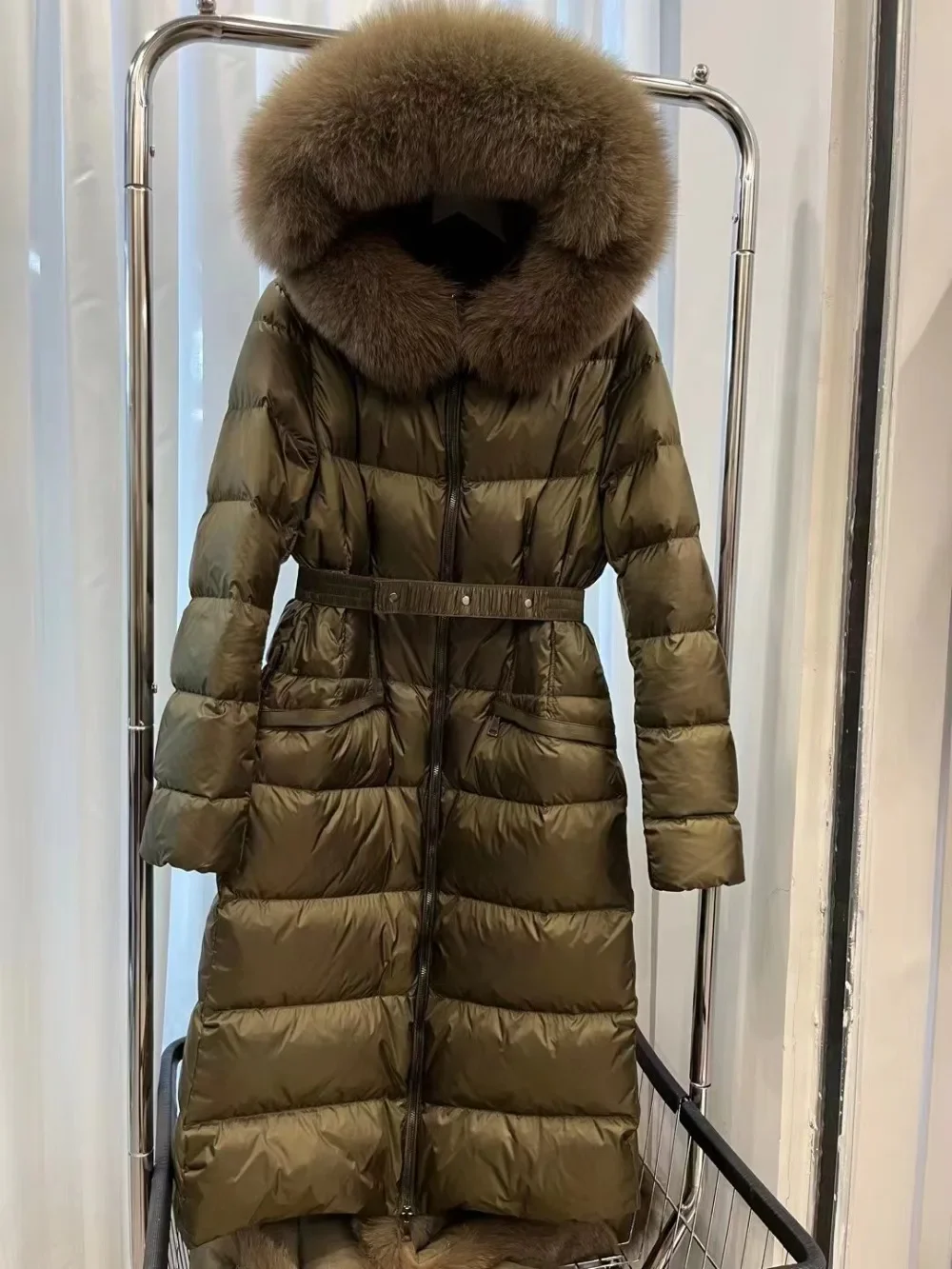 Belt Womens Long Hooded Coat Long Overcoat Belt High Quality