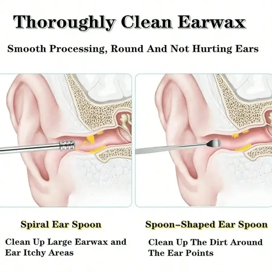 Stainless Steel Ear Cleaning Tools Set With Spring Spiral Design