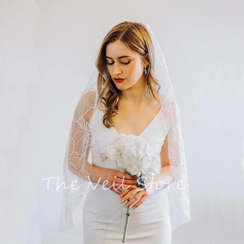 Morning Glory Floral Bridal Veils Wedding Accessories for Brides With Comb Embroidered Flowers Cathedral Long bridal veil