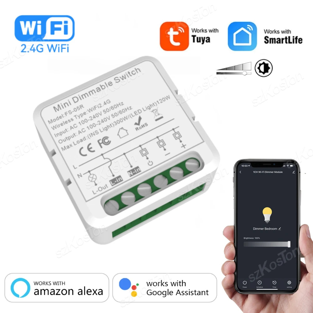 Tuya WiFi Smart Dimmer Switch Module Smart Life APP Remote Control Two