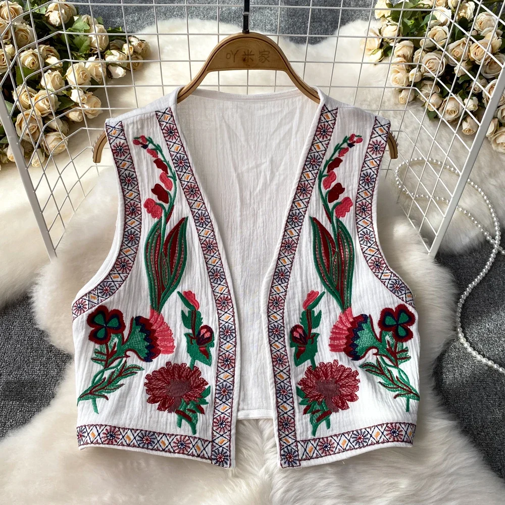 

Ethnic Style Vest Women V-neck Embroidery Floral Sleeveless Waistcoat Female Almighty Holiday Beach Vests Autumn Dropshipping