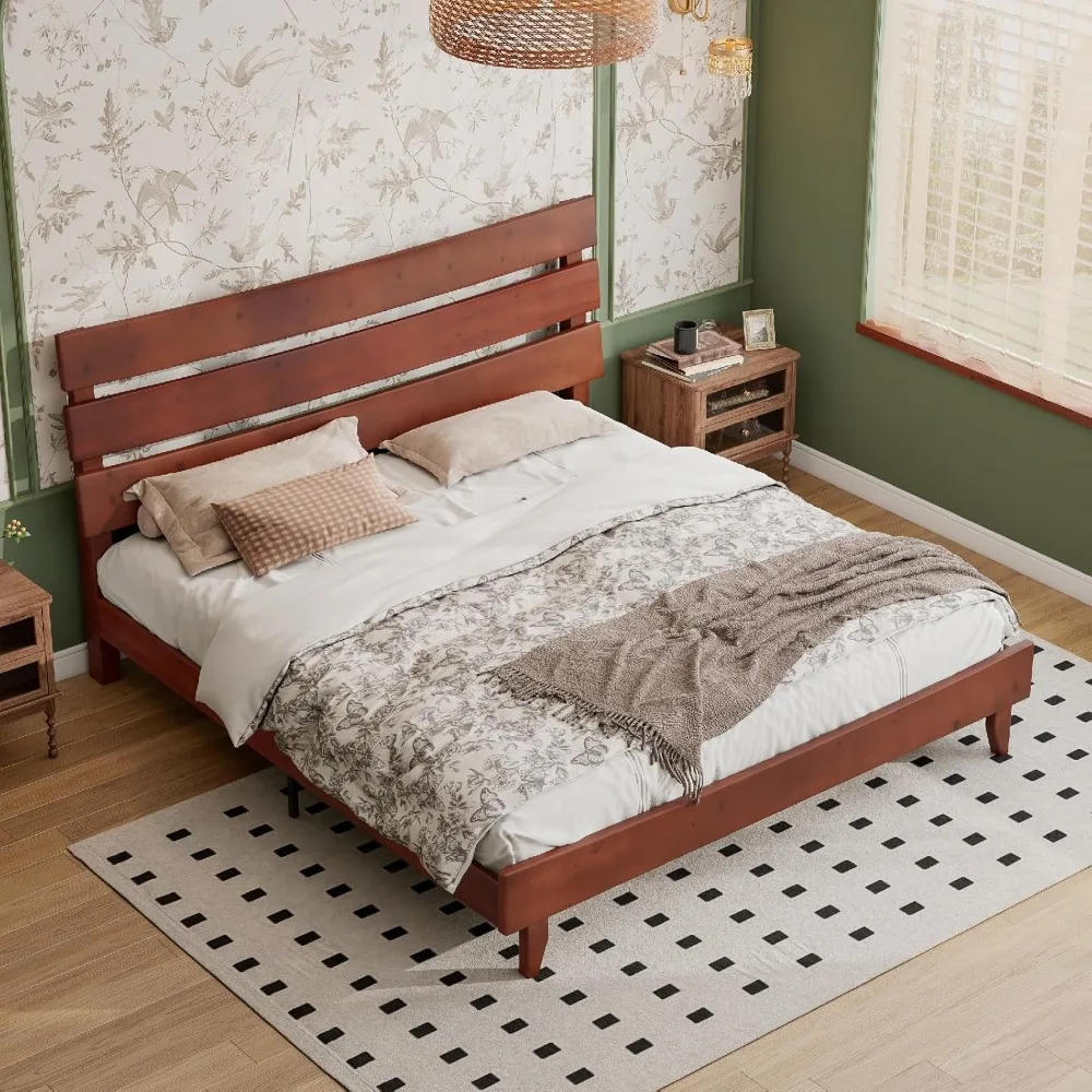 Solid Wood Bed Frame, 14 Inch Queen Size Japanese Bed Frame, Solid Wood Slats Support, No Box Spring Needed, Bed Frame 2