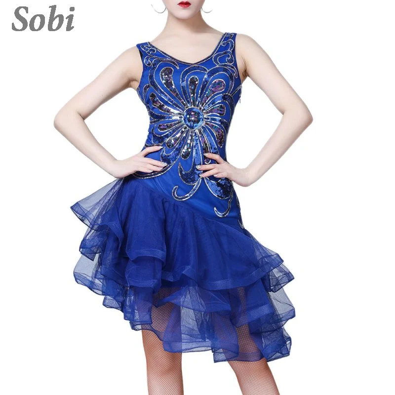 

Женское платье для латиноамериканских танцев, откровенное современное платье для Бальных соревнований сальсы, танцевальные костюмы с бахромой и кисточками, танцевальная одежда с блестками