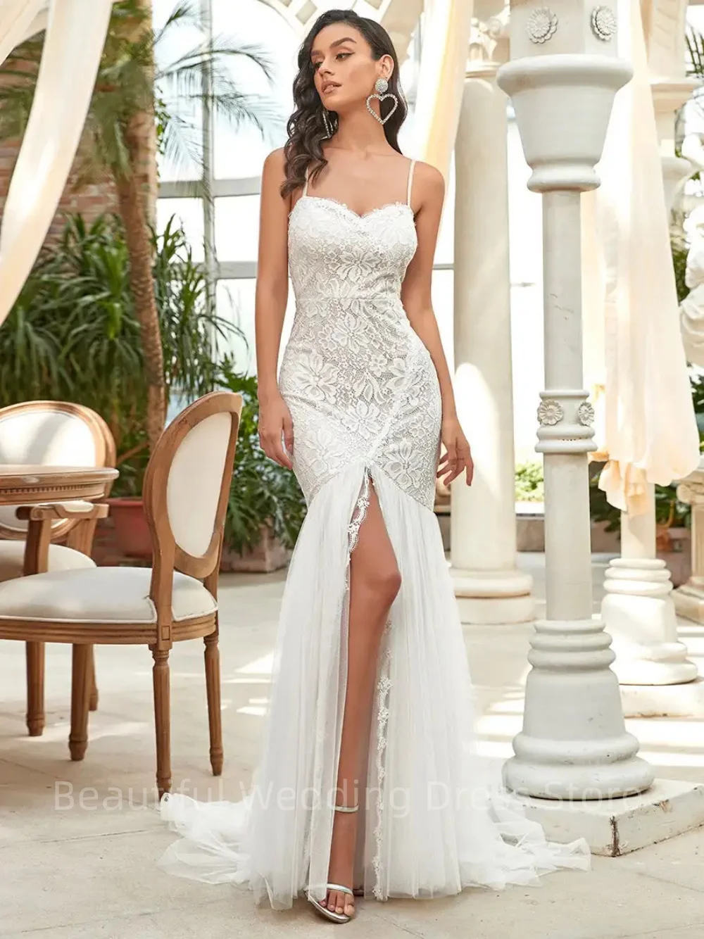 

Elegant Wedding Dresses Sweetheart neck Spaghetti straps Ever Pretty of Lace Fishtail silhouette Cream Bridal Women Dress 2024