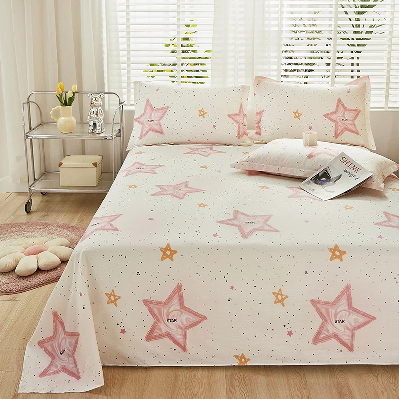 100% Cotton New Printed Cartoon Bed Sheet King Size Bed Cover Beautiful Cheap Three Piece Set Full Bed Sheet with  Pillowcases 2