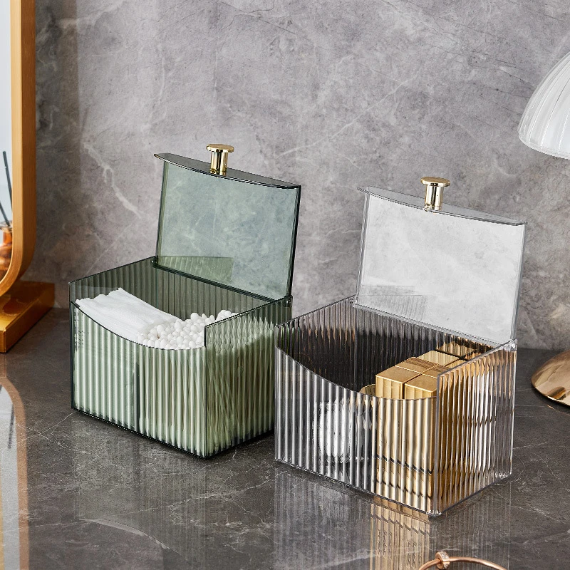 Cosmetic Organizer Desktop Dustproof Transparent Flip Lid Compartmentalized Cotton Swab Cotton Pads Lipstick Case 2
