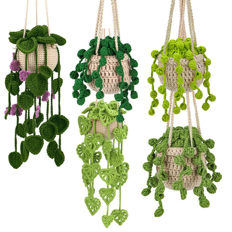 KRABALL Crochet Hanging Plant Kit With Instruction Easy Hand Knitting Yarn Ball Thread Needles Hooks Knit Tools Accessories Set crochet kit