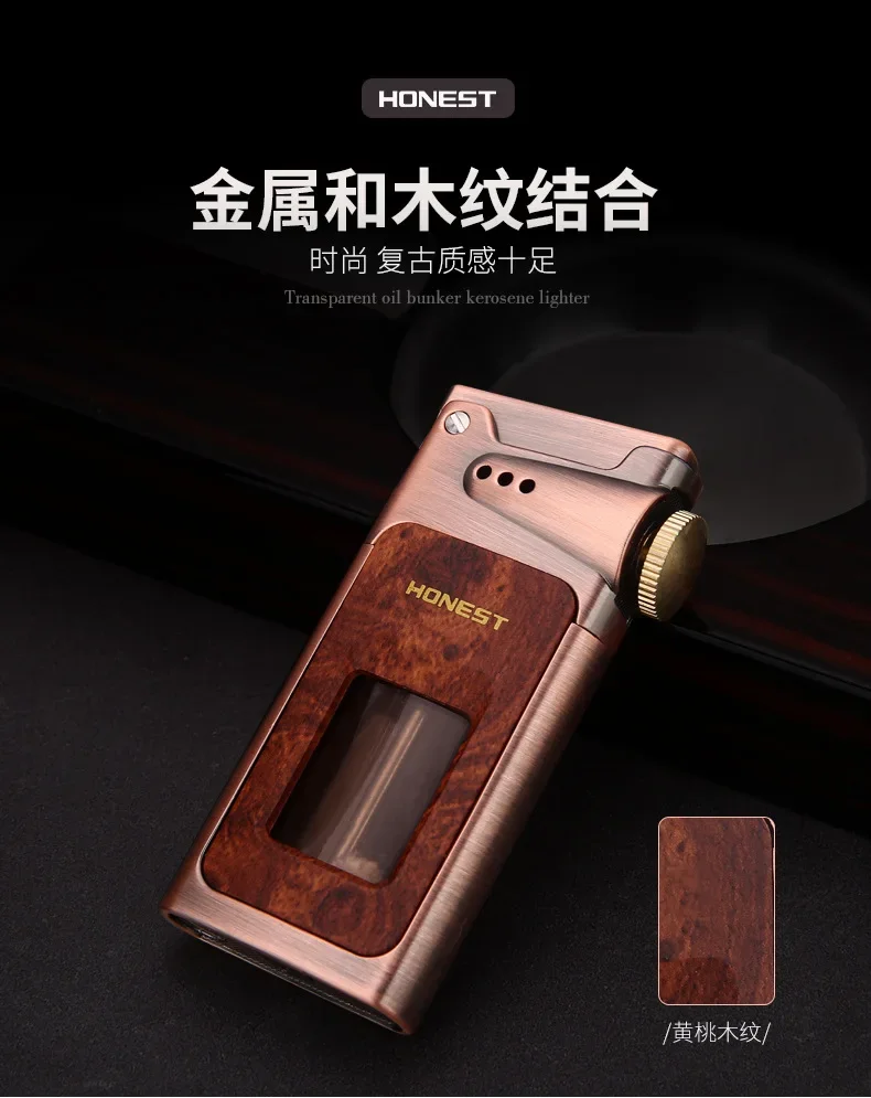 Description Picture 5 of itemCreative Ejection Ignition Kerosene Lighter Transparent Large Capacity Fuel Tank Retro High-end Lighter Unique Appearance