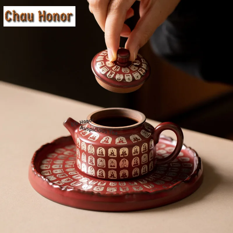 100ml Cinnabar Red  Buddha Teapot Zen Tea Infuser Pot Tea Making Kettle With Filter Kung Fu Tea Tea Ceremony Supplies Craft Gift
