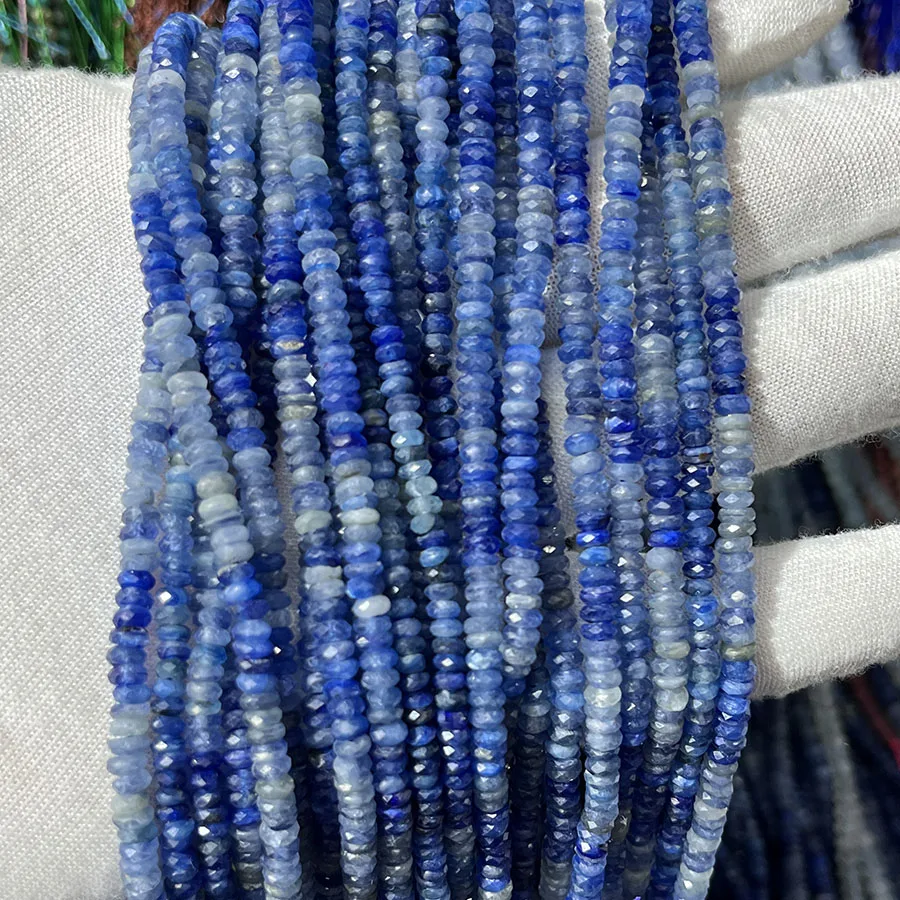 

Natural Crystal Kyanite Disc Bead Small Section Faceted Loose Spacer for Jewelry Making DIY Necklace Bracelet 15''3x4mm