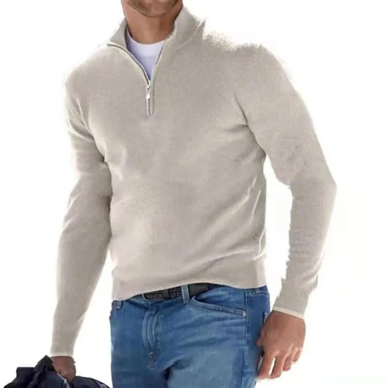 2024 Spring and Autumn New Men's Half Zipper V-neck Knitwear Men's Casual Pullover Sweater Polo 6