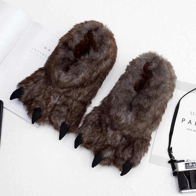 Size 36-45 Lion Fluffy Slippers Men Chunky Animal Paw Furry Slides Male Sandal 2022 Men's Bigfoot Shoes Non-slip - AliExpress