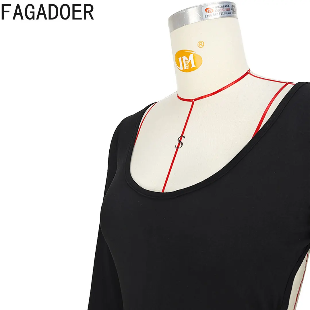 FAGADOER Black Bodycon Rompers Fitness Women Long Sleeve Back Hollow Out Sporty Casual Skinny Activity Streetwear Workout Wear