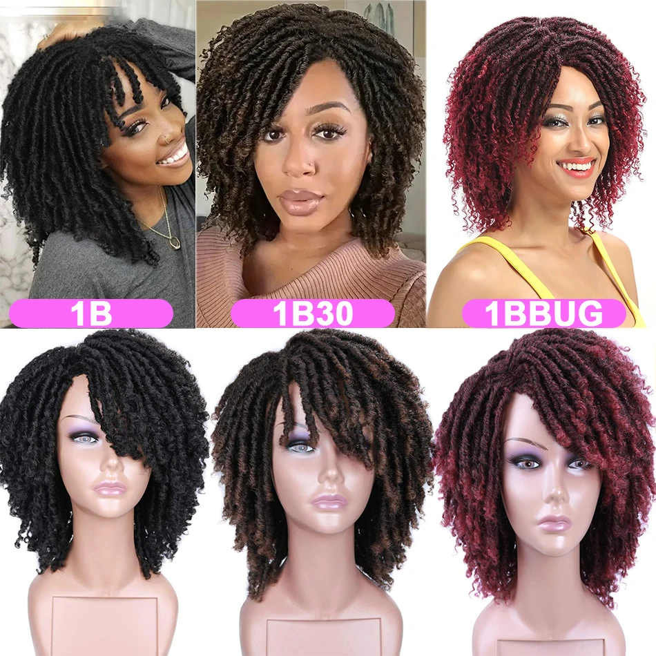 Braided Wigs For Women Synthetic Wig Ombre Braided Dreadlock Wig Black Brown BUG African Faux Locs Crochet Twist Hair Short Wigs