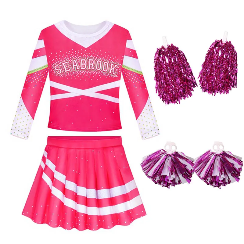

Boutique COS Kids Clothes Girls Zombies 3 Addison Costumes Tops and Skirt Hand Flowers Sets Children Cheer Leader Outfits
