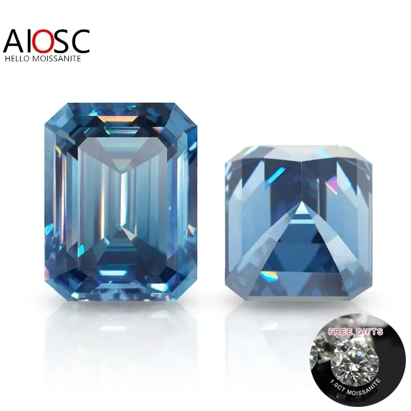 

AIOSC Emerald Cut Moissanite Loose Stone ViVid Blue Color 0.5-10ct Gems for Women Jewelry Diamond Ring Material with Certificate